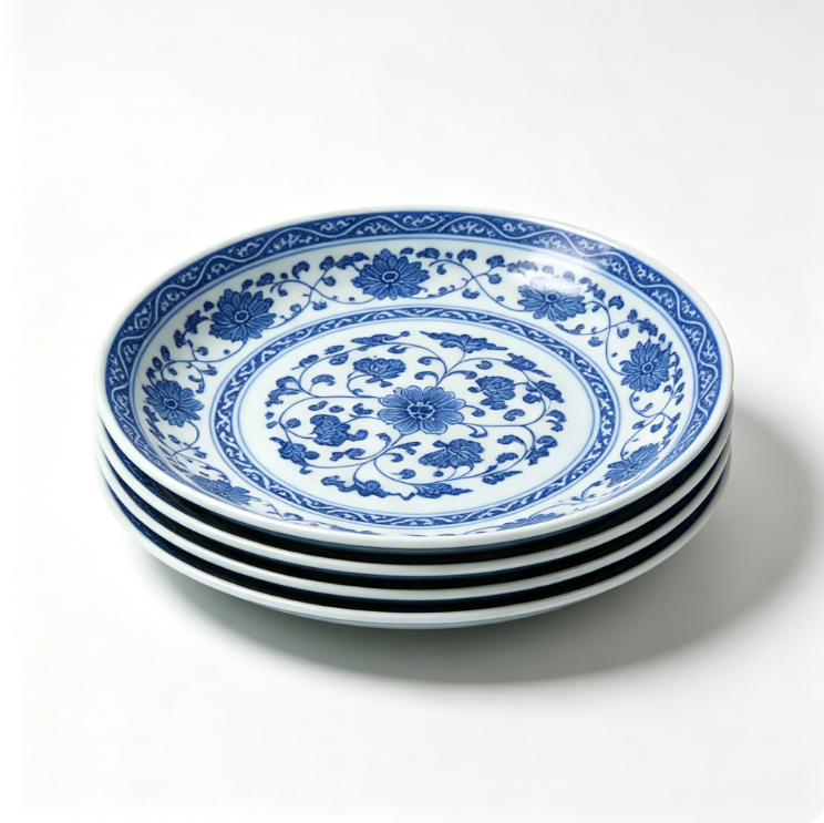 Porterurielie Lot de 6 Assiettes Plates en Porcelaine 26 cm, Assiettes à Dîner Bleu et Blanc au Style Chinois Élégant, Compatibles Micro-Ondes, Four et Lave-Vaisselle