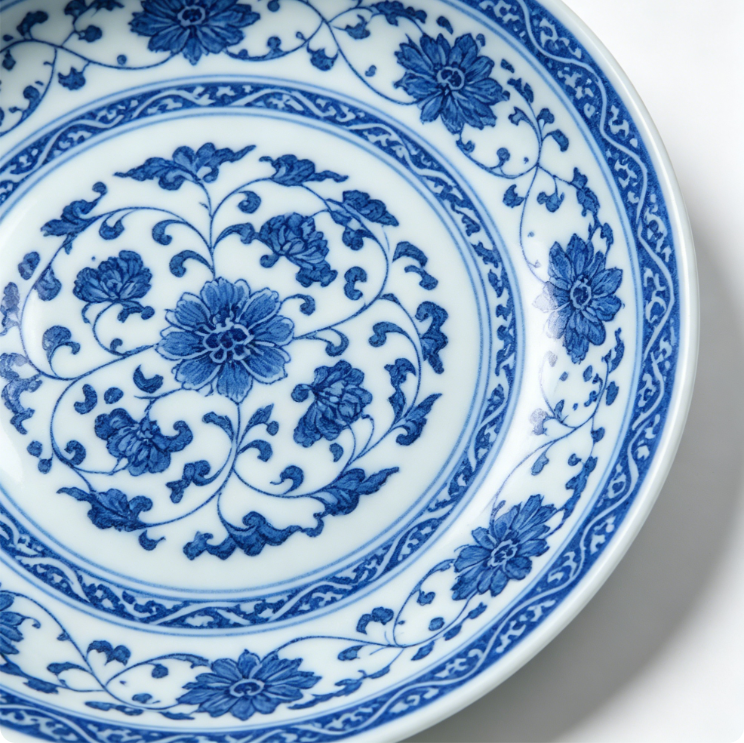 Porterurielie Lot de 6 Assiettes Plates en Porcelaine 26 cm, Assiettes à Dîner Bleu et Blanc au Style Chinois Élégant, Compatibles Micro-Ondes, Four et Lave-Vaisselle