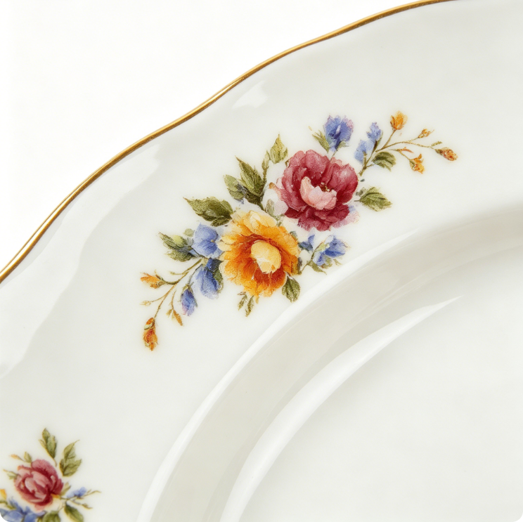 Porterurielie Service de Vaisselle en Porcelaine 24 Pièces pour 6 Personnes, 6 Assiettes Plates, 6 Assiettes à Dessert, 6 Assiettes Creuses et 6 Bols, Compatible Micro-Ondes, Motif Floral Coloré