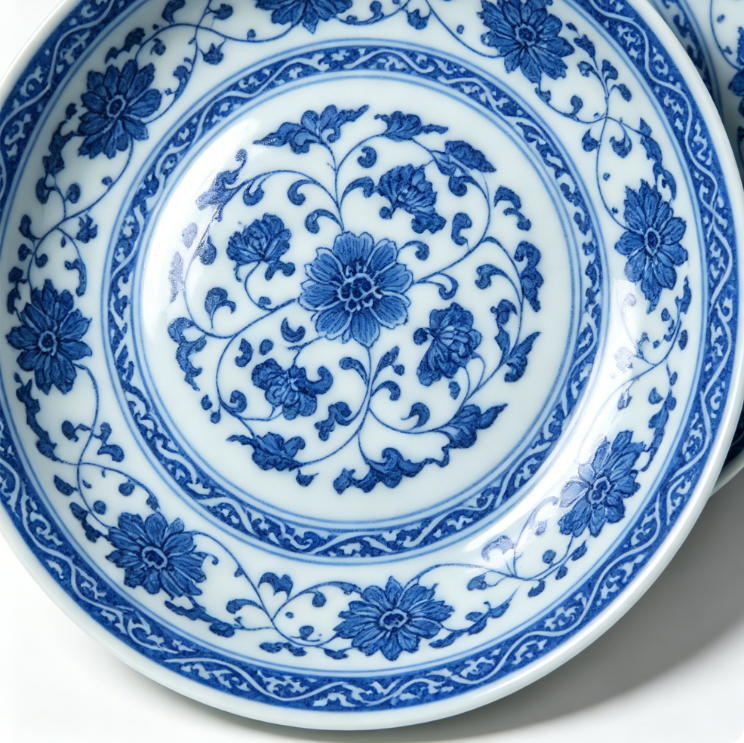 Porterurielie Lot de 6 Assiettes Plates en Porcelaine 26 cm, Assiettes à Dîner Bleu et Blanc au Style Chinois Élégant, Compatibles Micro-Ondes, Four et Lave-Vaisselle